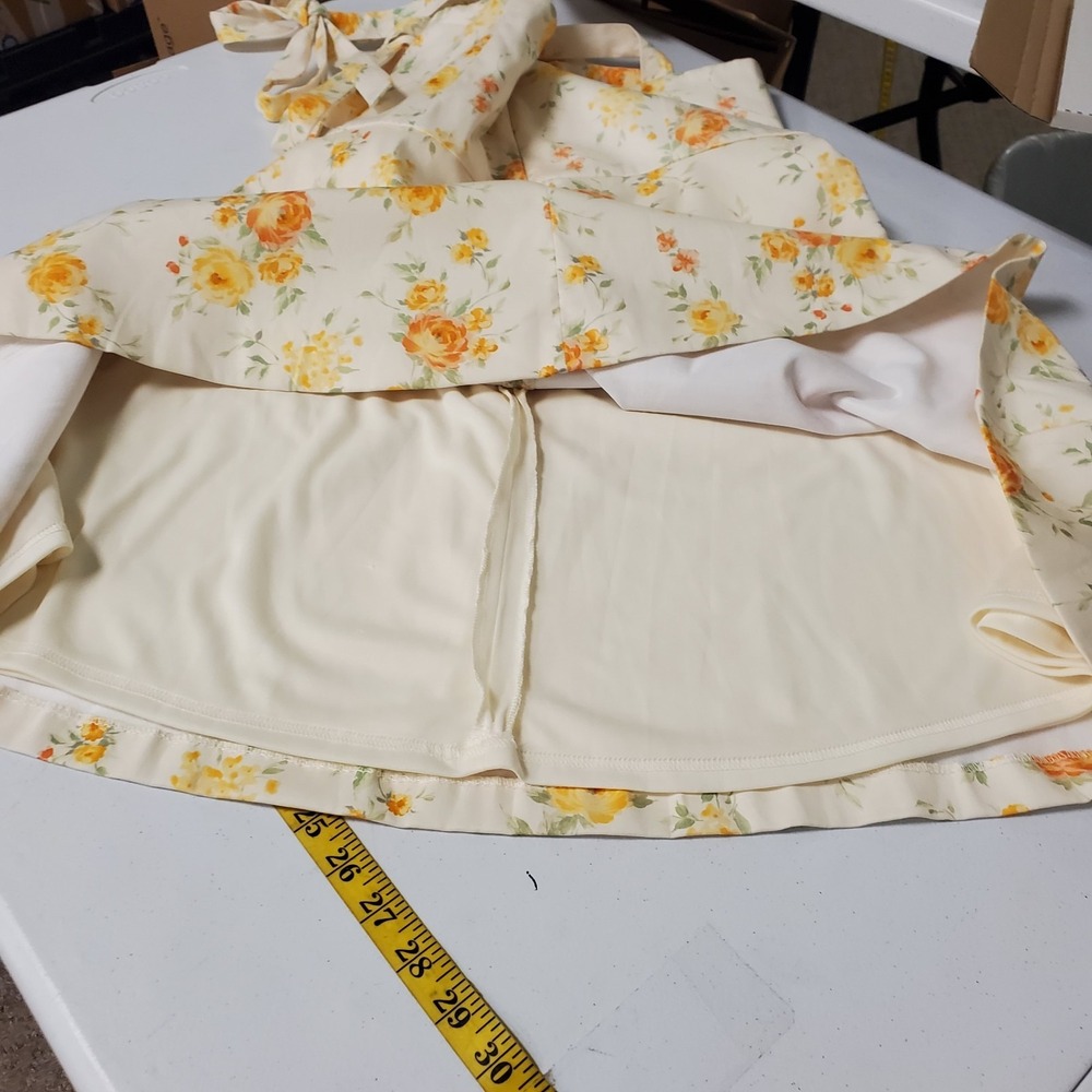 Zara Country Floral Apron Dress Size XL Yellow Cowgirl Square Neck Sundress - Picture 9 of 11